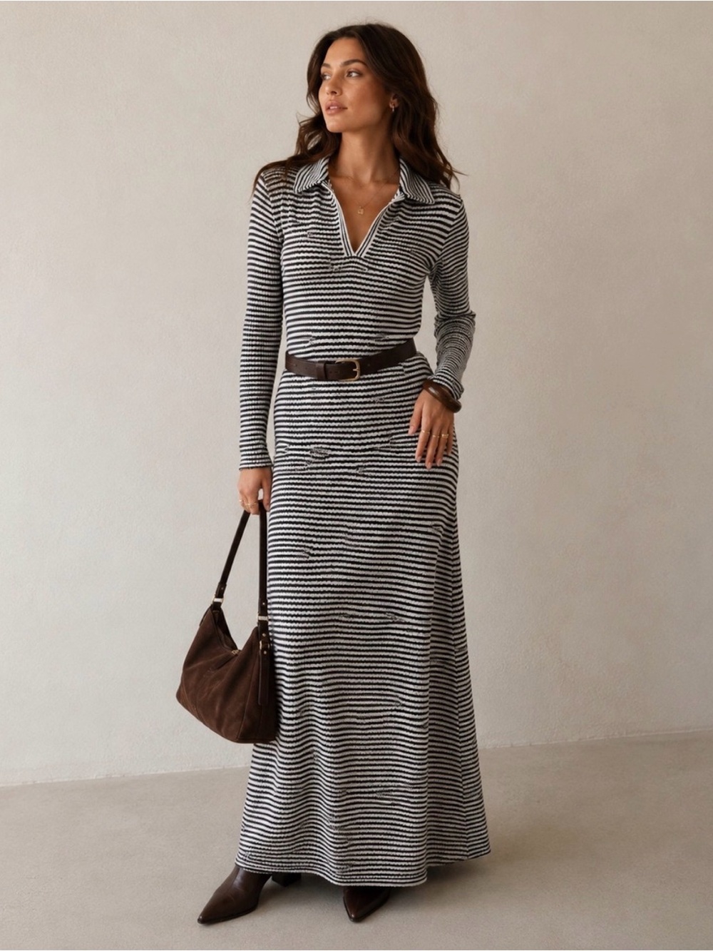NWT A New Day Striped Knit Polo Midi Maxi Dress Collared Long Sleeve Coastal
